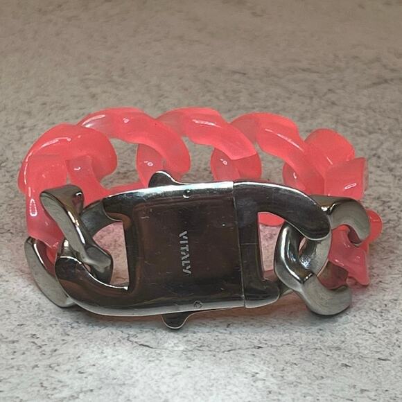 Retired Vitaly Large Pink Chain silver tone lock bracelet chunky oversized - Picture 1 of 6